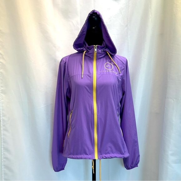 Nike Livestrong purple yellow full zip hooded athletic sports windbreaker Sz M - Picture 15 of 15